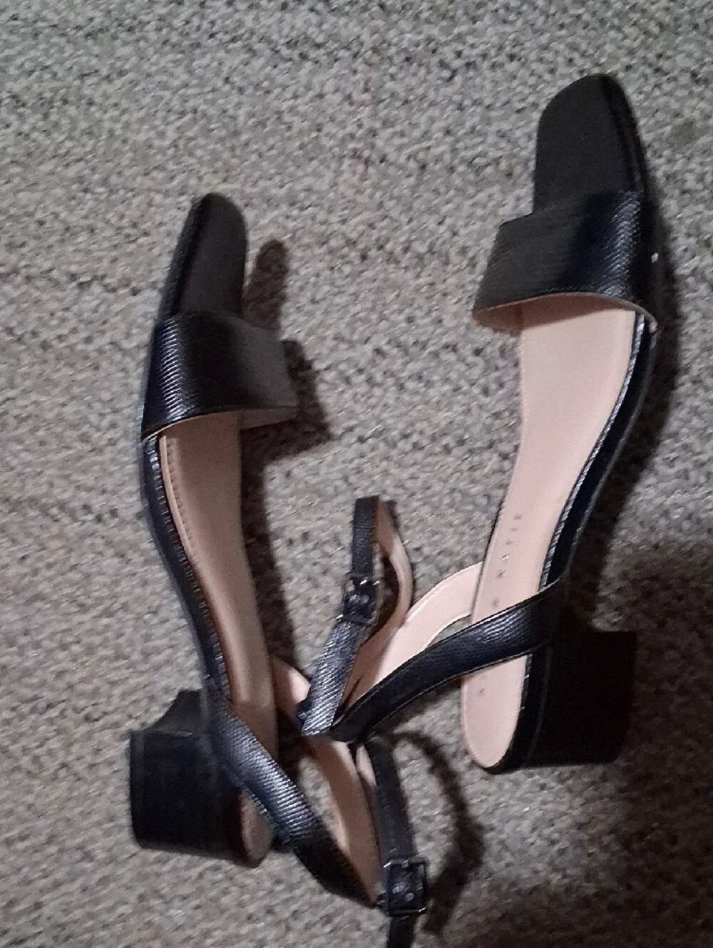 Kelly & Katie Black Square-Toe Ankle-Strap Heels